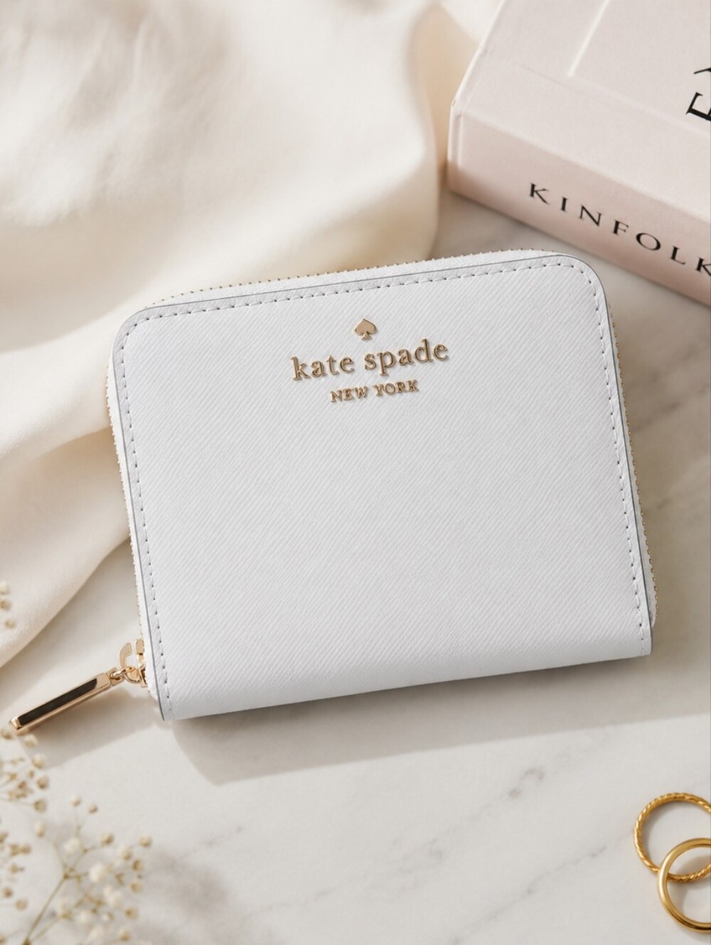 Nwot Kate Spade New York Madison Saffiano Leather Light Sky Blue Zip Wallet